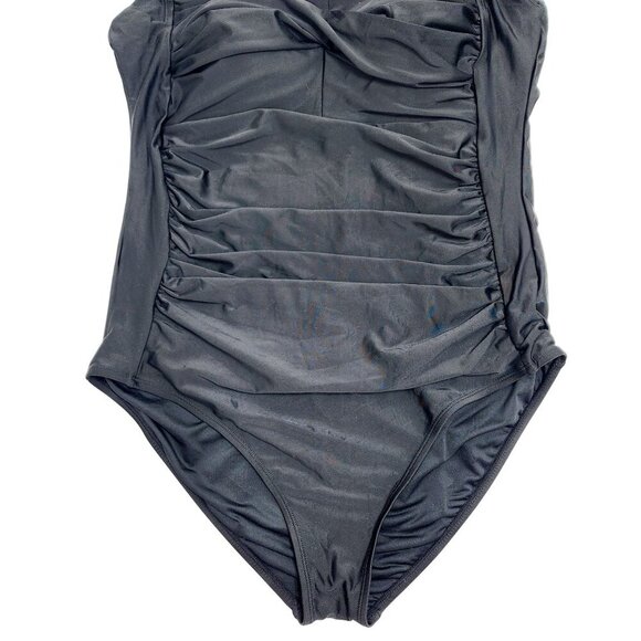 Black Halter One-Piece Swimsuit  Ruched Front Design & Tie Closure Size XL - Picture 8 of 9